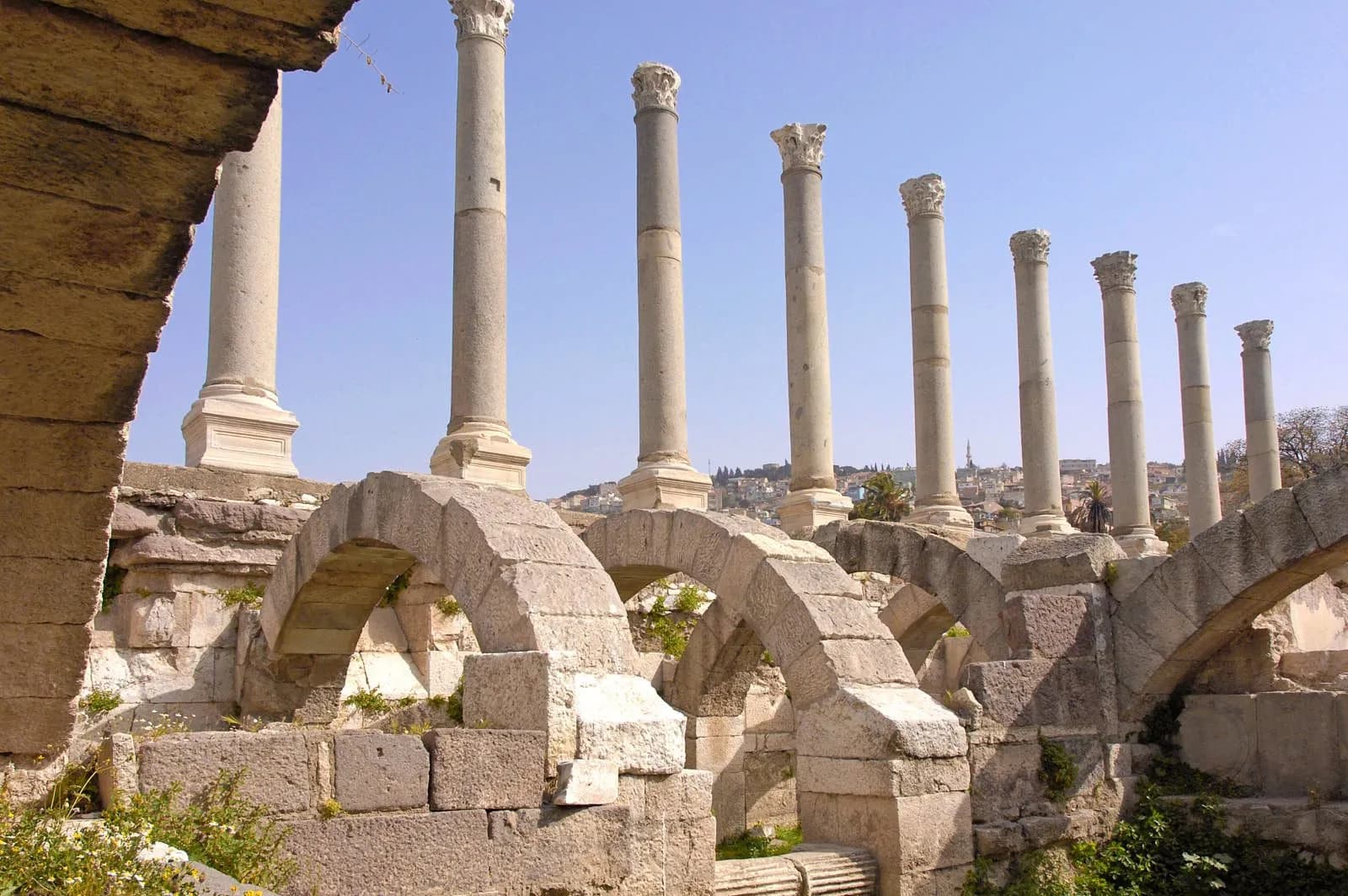 Corinthian columns and vaulted ruins of the Agora of Smyrna in central İzmir, Turkey